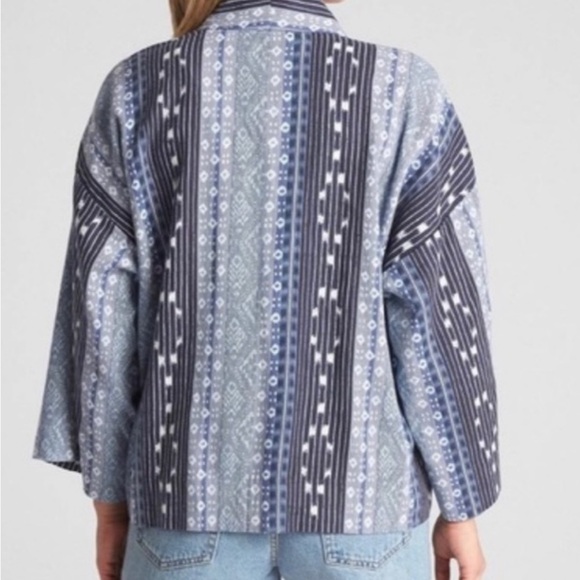 GAP SM Women's Blue Patterned Cotton Open Front Sweater - Picture 2 of 13